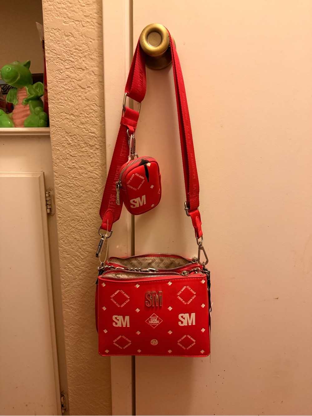 Red Crossbody Bag with Logo Accent